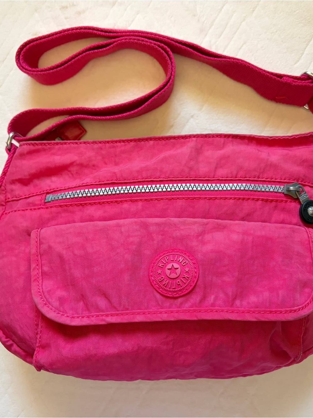 Kipling Hot Pink Crossbody Shoulder Bag with Monkey Charm